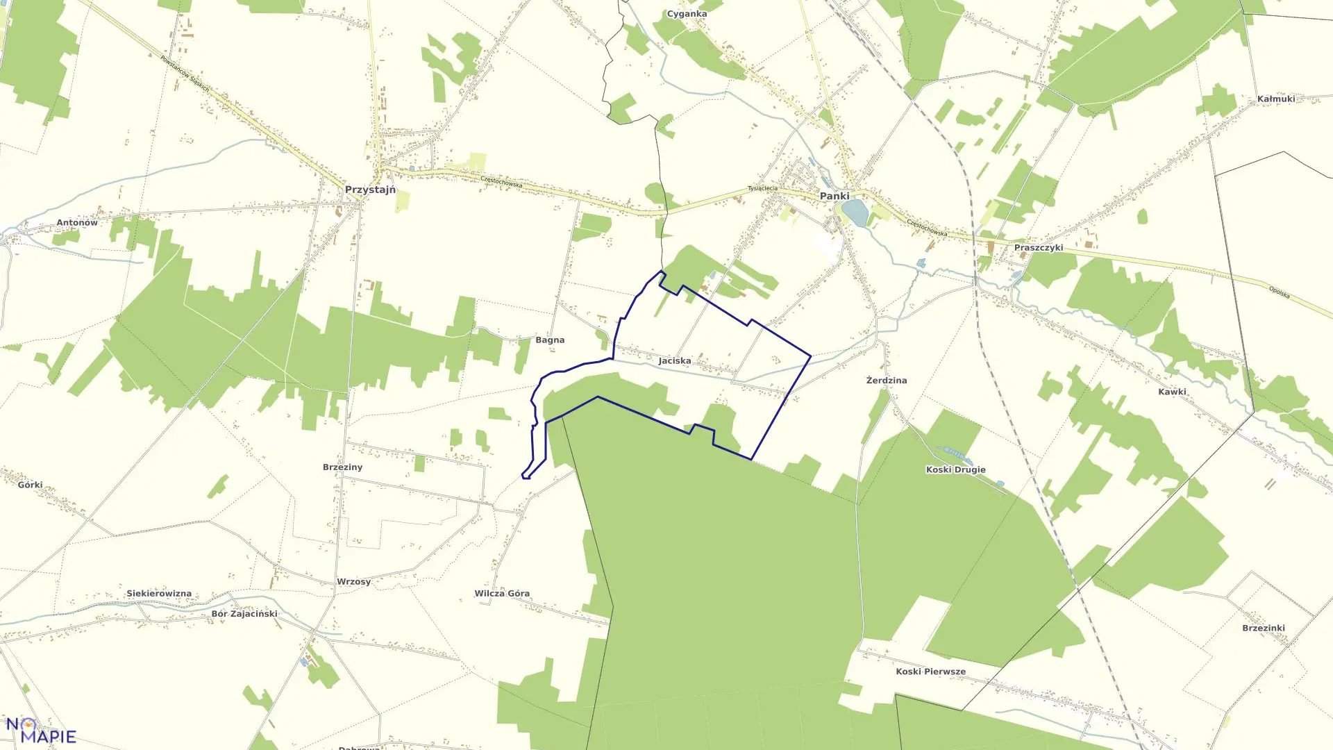 Mapa obrębu Jaciska w gminie Panki