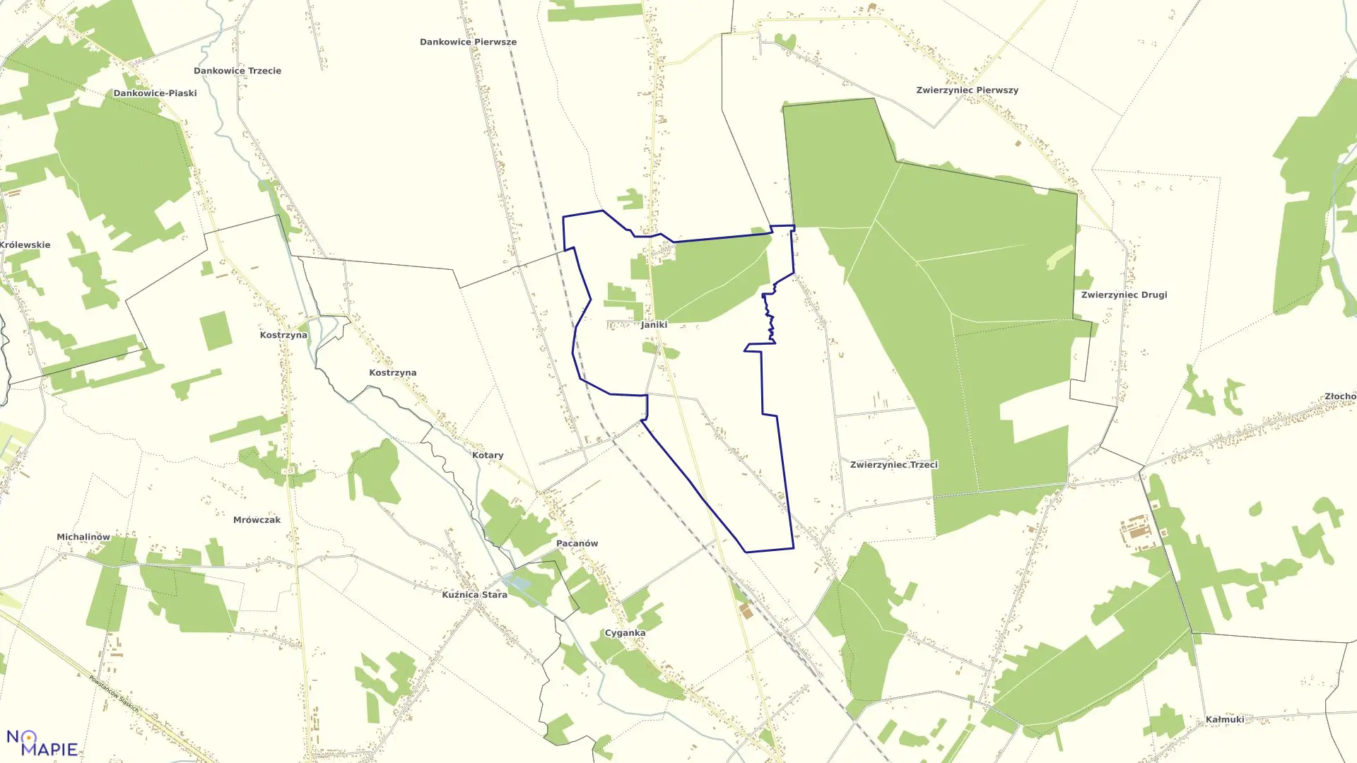Mapa obrębu Janiki w gminie Panki