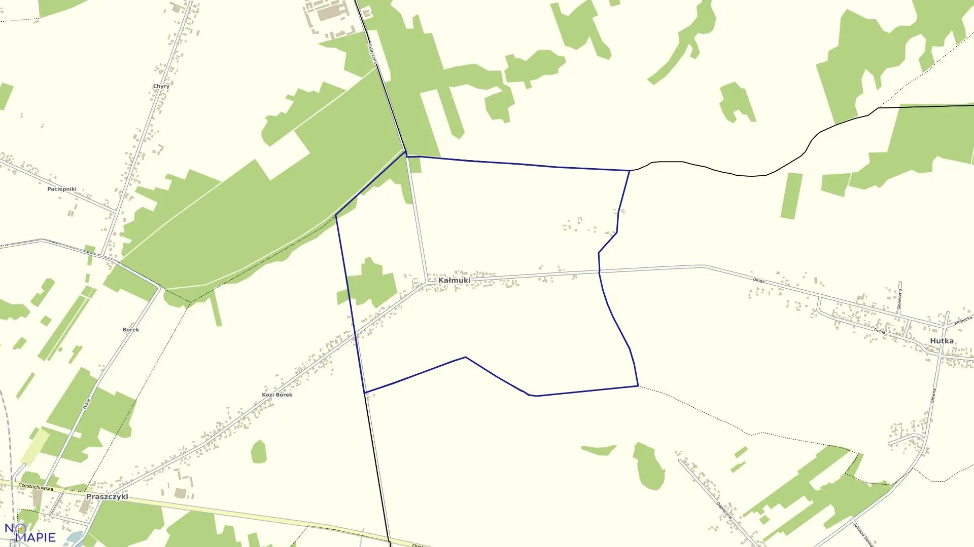 Mapa obrębu Kałmuki w gminie Panki