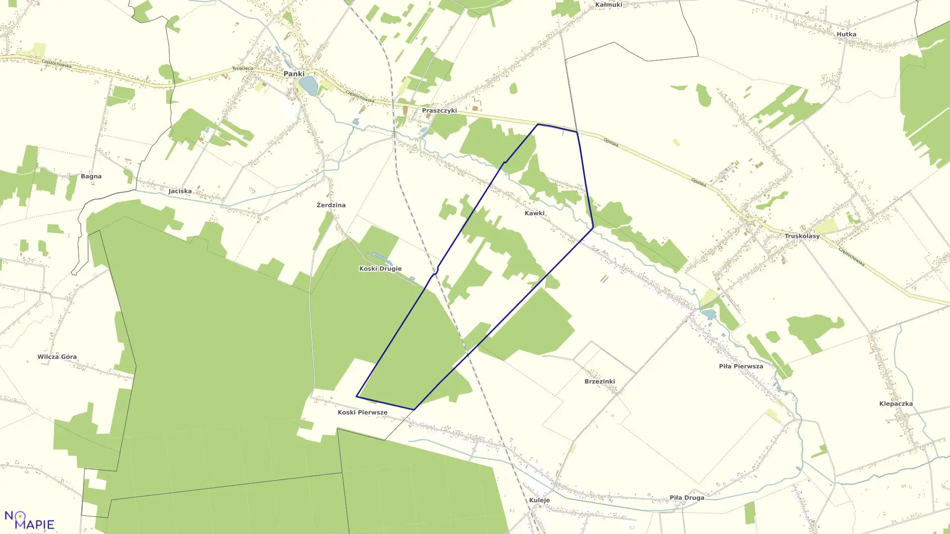 Mapa obrębu Kawki w gminie Panki