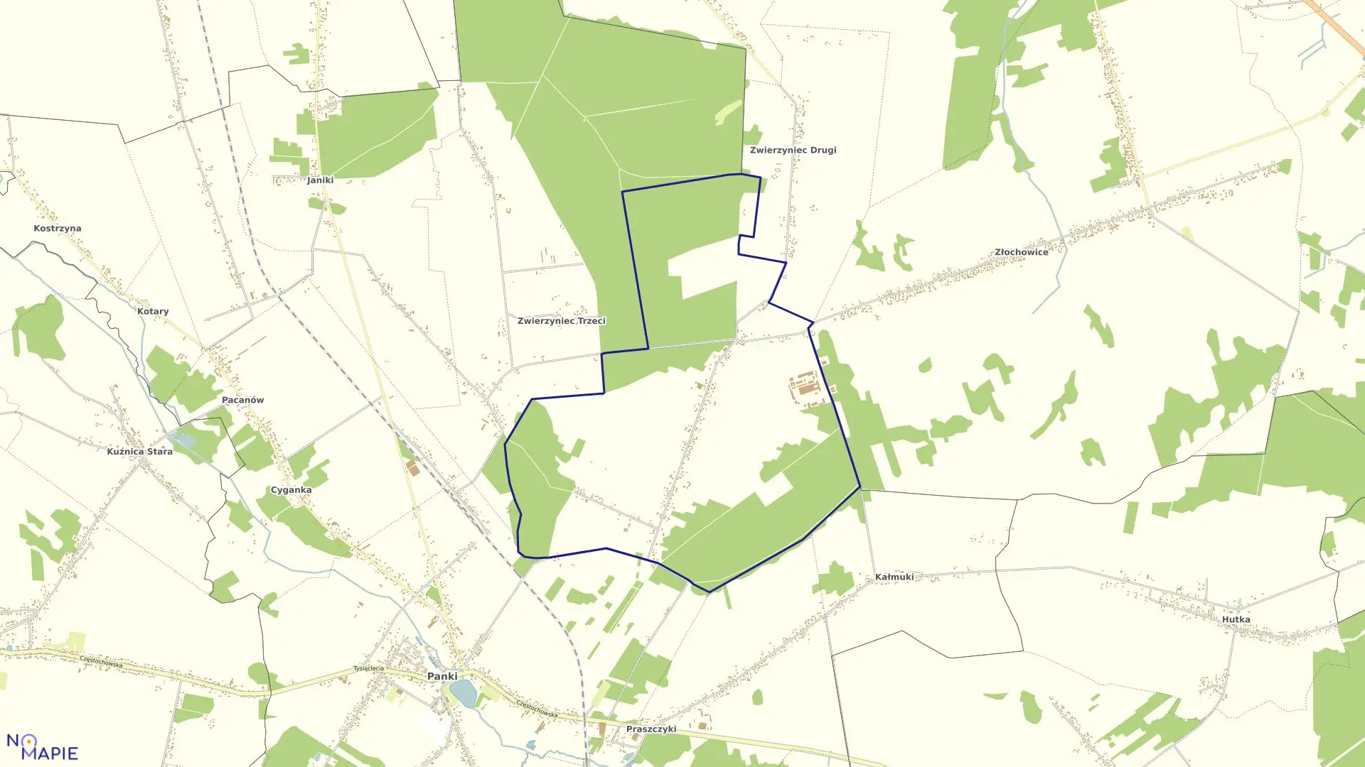 Mapa obrębu Konieczki w gminie Panki