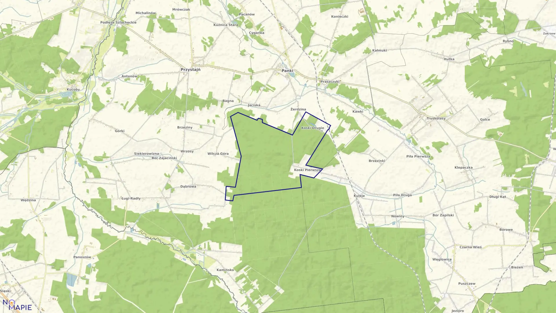 Mapa obrębu Koski w gminie Panki