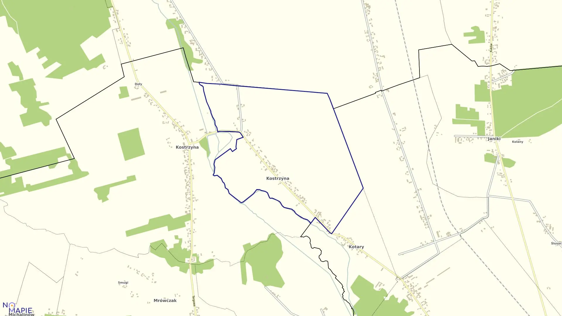 Mapa obrębu Kostrzyna II w gminie Panki